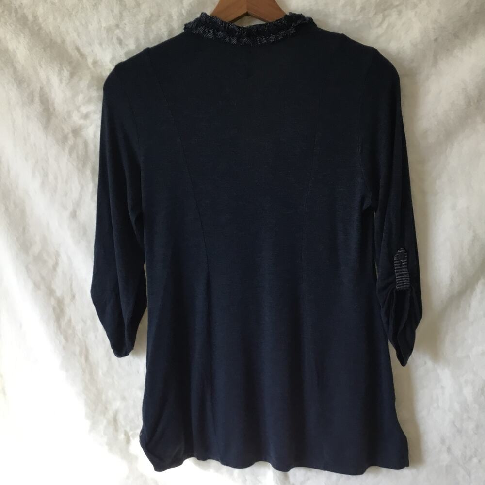 Chic Navy Blue V-Neck Top with Ruffle Detail - Picture 8 of 10